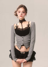 Halter Detail Slim Fit Long Sleeve Shirt